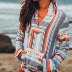 Faherty Baja Striped Beach Poncho Hoodie Sierra Paradise Cotton Small